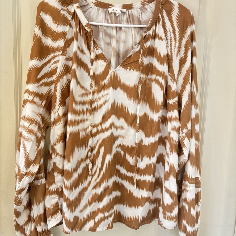 Candace Cameron Bure Long sleeve Peasant Top Loose Shirt Beige Cream Sz L QVC